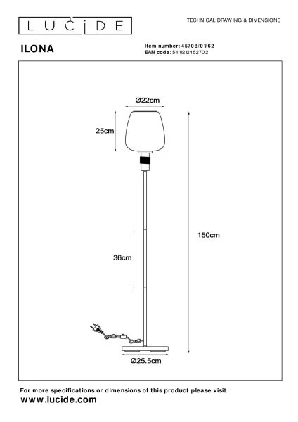 Lucide ILONA - Floor lamp - Ø 34 cm - 1xE27 - Amber - technical